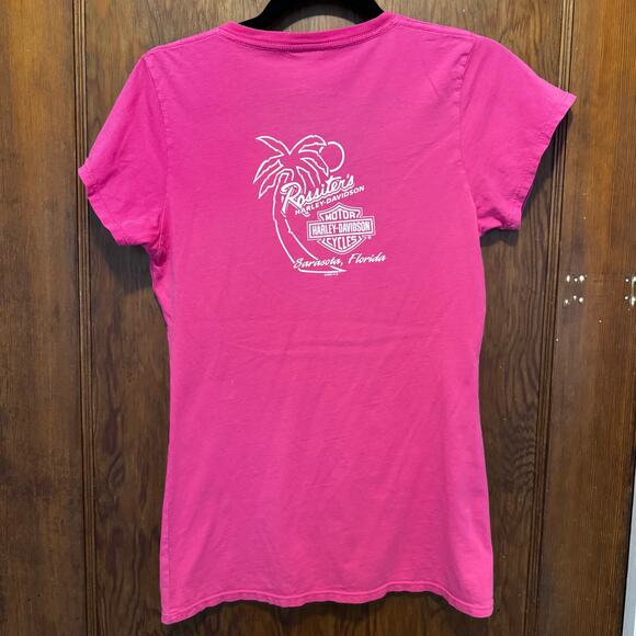 Y2K Harley Davidson Pink V Neck Babydoll T Womens Small Script Logo Biker - Picture 2 of 7